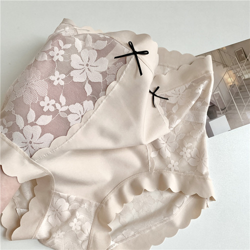 Spring and summer high-waisted belly-control women's sexy lace underwear women's silk bottom crotch breathable large size buttocks shaping briefs