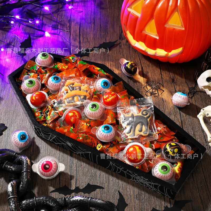 Cross-Border Wooden Halloween Tray Spider Web Coffin Storage Box Gothic Candy Snack Box Skull Wooden Tray Cross-Border Wooden Halloween Tray Spider Web Coffin Storage Box Gothic Candy Snack Box Skull Wooden Tray
