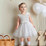 新款女童拼色大蝴蝶结公主晚宴演出礼服节日舞台蓬蓬连衣裙批发