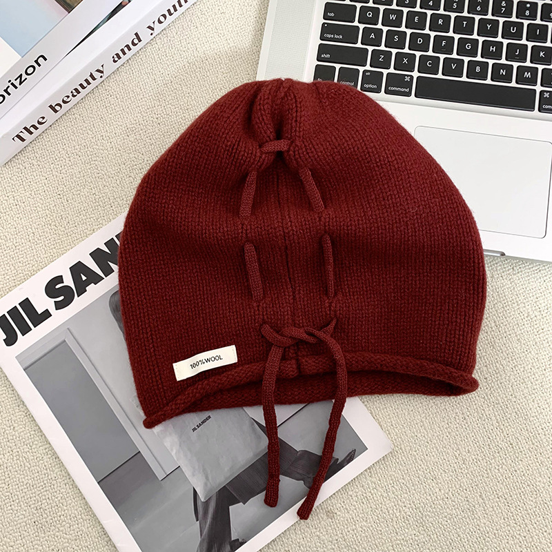 Sombrero de cabeza grande nuevo calentamiento de bordado de lana pura sombrero de punto de luna sombrero de cuerda de dibujo sombrero de pila