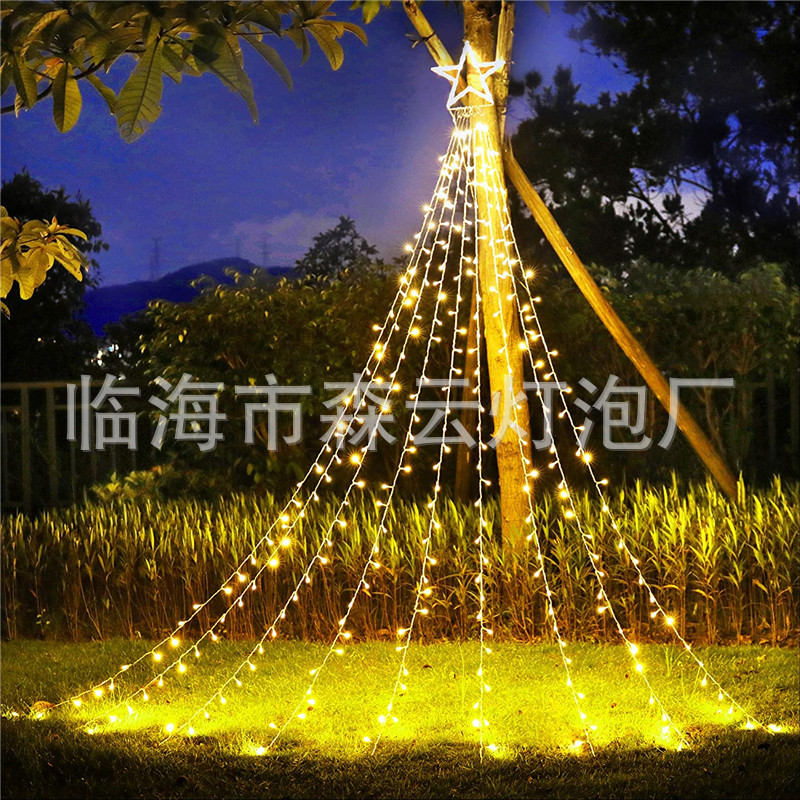 五角星瀑布窗帘灯流星灯流水灯串灯条灯条花园墙壁灯庭院树灯|ru