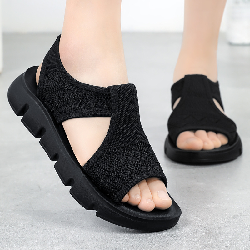 Sandalias para mujer, verano, transpirable y no cansado, suela gruesa, casual, transfronterizo, tallas grandes, zapatos de mujer, medias zapatillas, sandalias planas de malla