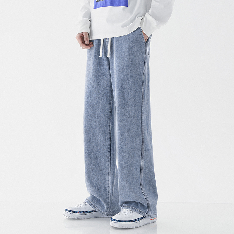 Danbani | New Straight Loose Hong Kong Style Jeans Summer Washed Elastic Waistband Versatile Casual Drape