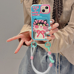 卡通可愛油畫頭巾貓咪適用iPhone15手機殼14ProMax蘋果12掛繩13女
