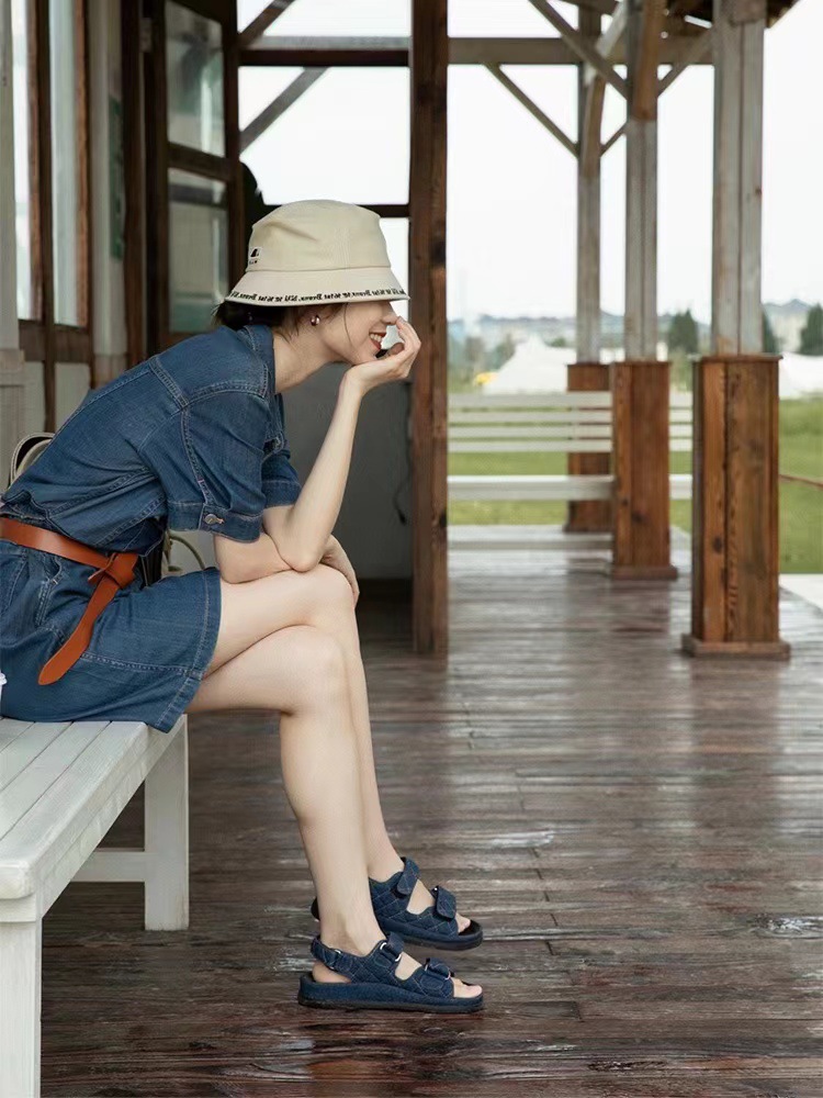 Váy denim nữ thiết kế cổ điển kiểu Pháp, dáng suông midi, tay ngắn — Màu xanh lam chi tiết 5