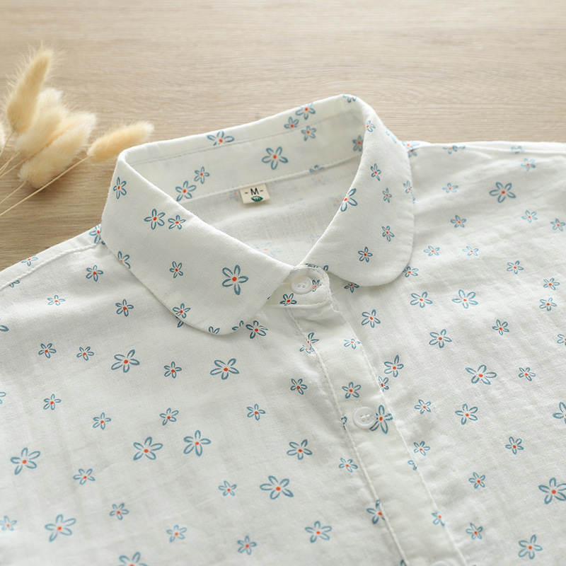 2024 spring new long sleeve printed sweet flower regular cotton yarn shirt women's long sleeve loose white shirt 2024 spring new long sleeve printed sweet flower regular cotton yarn shirt women's long sleeve loose white shirt