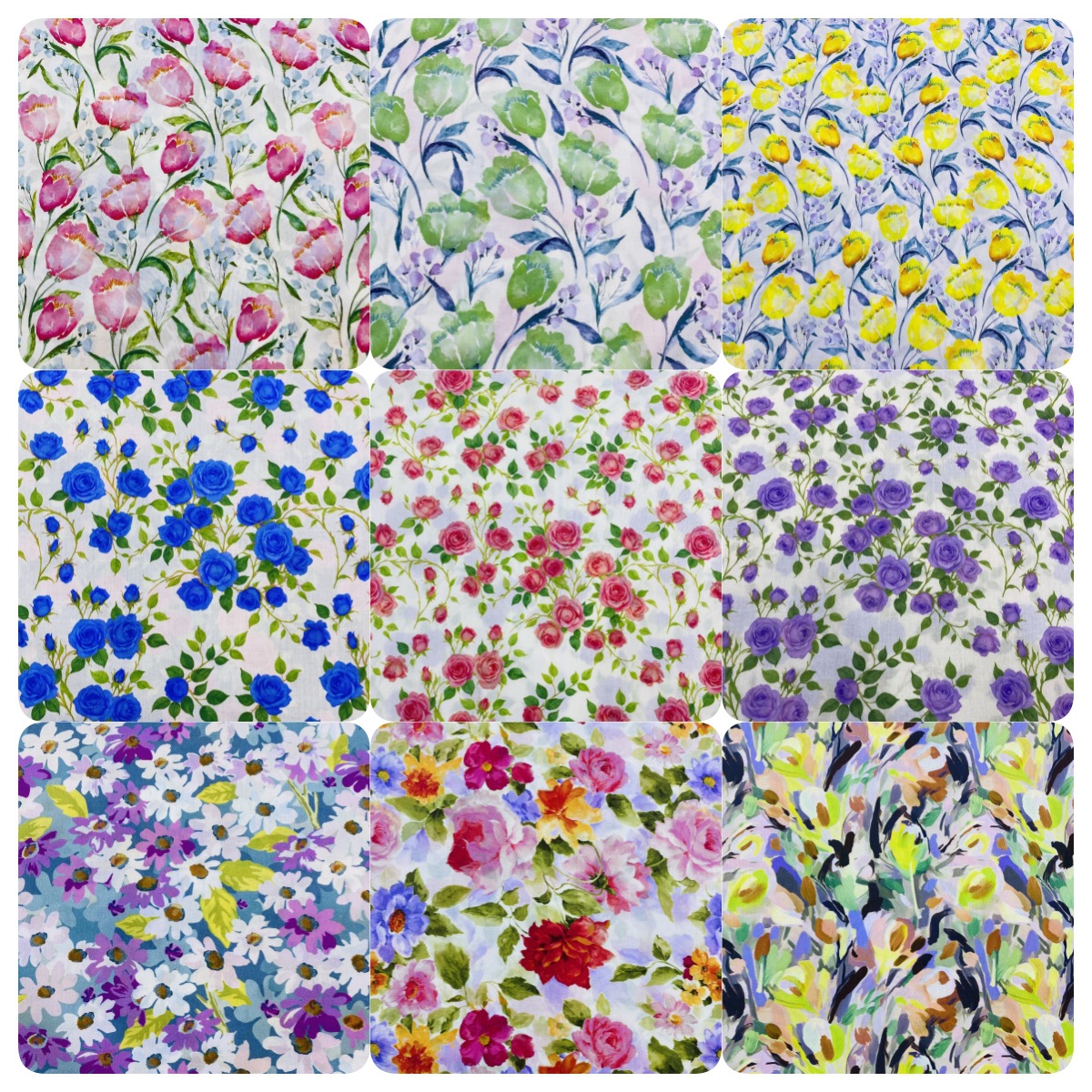 田园小清新数码印花布 全棉60支高密府绸印玫瑰花 女装服装面料