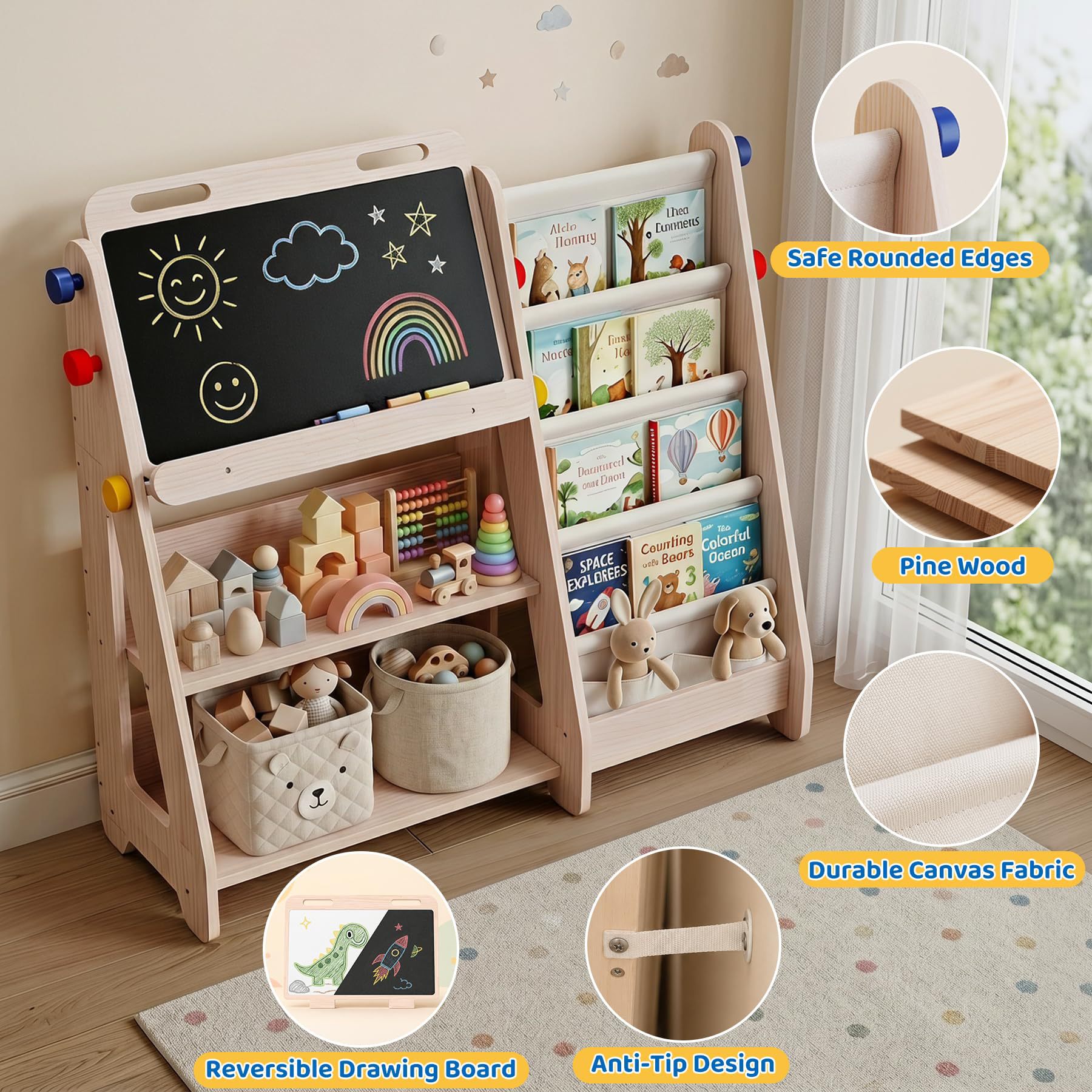 Cross-border Wooden Children's Toy Rack Storage Shelf Montessori Children's Toy Storage Rack Picture Book Rack Children's Bookshelf