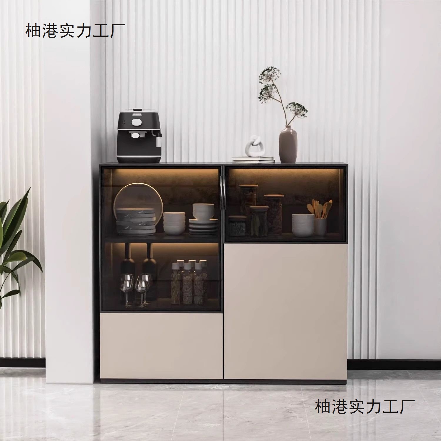 Glass Sideboard Integrated Wall-Mounted Living Room Home Tea Cabinet Modern Simple Light Luxury Wine Cabinet Storage Cabinet Tea Cabinet