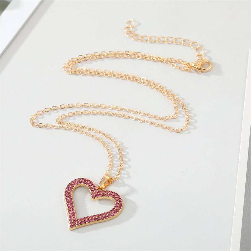 retro full rhinestone hollow heart geometric heart necklace wholesalepicture3