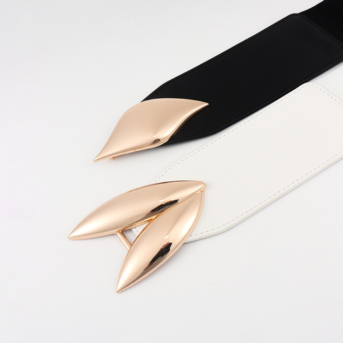 Belt for women with wide exaggerated large leaves elastic band punk style high elastic coat belt high-end European and American cross-border