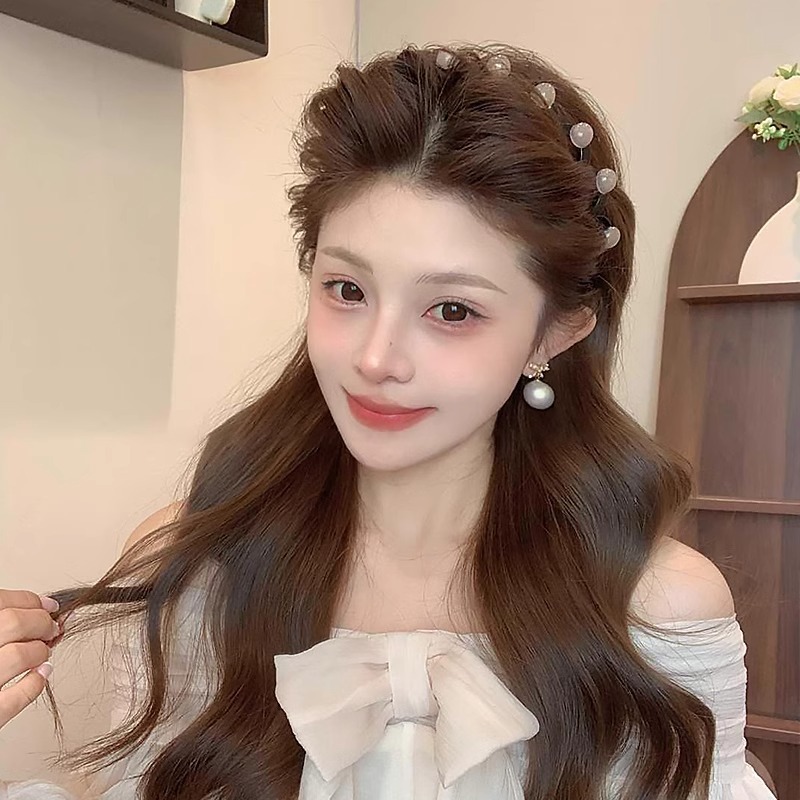 Perla de alto cráneo cabello flojo banda de cabello para lavado de la cara especial para mujeres fruzadas banda de cabello ondulado banda de cabello presión clip para el cabello