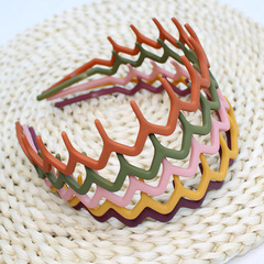 跨境磨砂插梳形女式發箍簡約時尚大氣寬邊幾何頭箍糖果色壓發頭飾