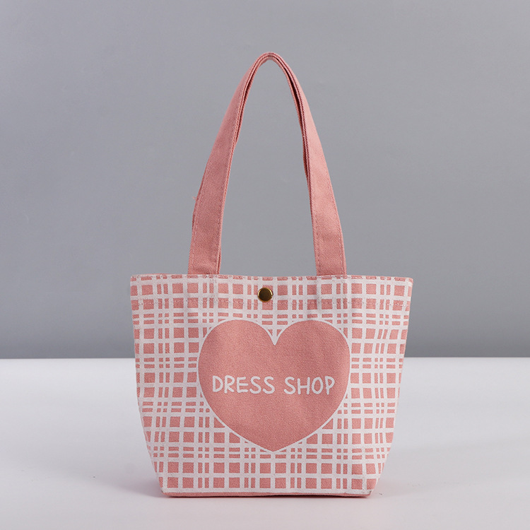 爱心卡通印花手提袋单肩帆布包休闲百搭环保购物袋便携按扣棉布袋