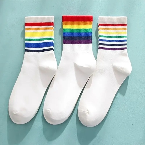 Rainbow socks for women middle tube socks summer thin sports socks piled socks ins trendy cotton socks autumn and winter wholesale women
