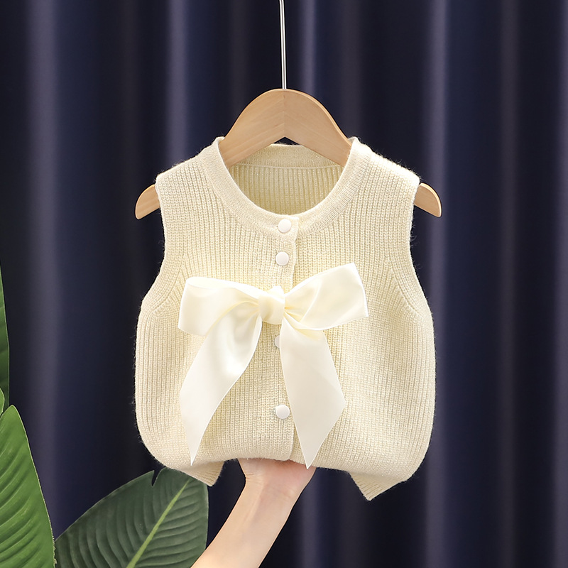 JINYONG/Jin Yong Xiong [entrega de una pieza] Chaleco de las Niñas Ropa de otoño Chaleco de suéter de bebé de punto para niños