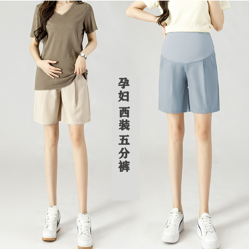 Pregnant Women's Five-point Pants Summer Thin Casual Fashion Suit Outer Wear Leggings High Waist Abdominal Trendy Pregnant Women's Shorts
