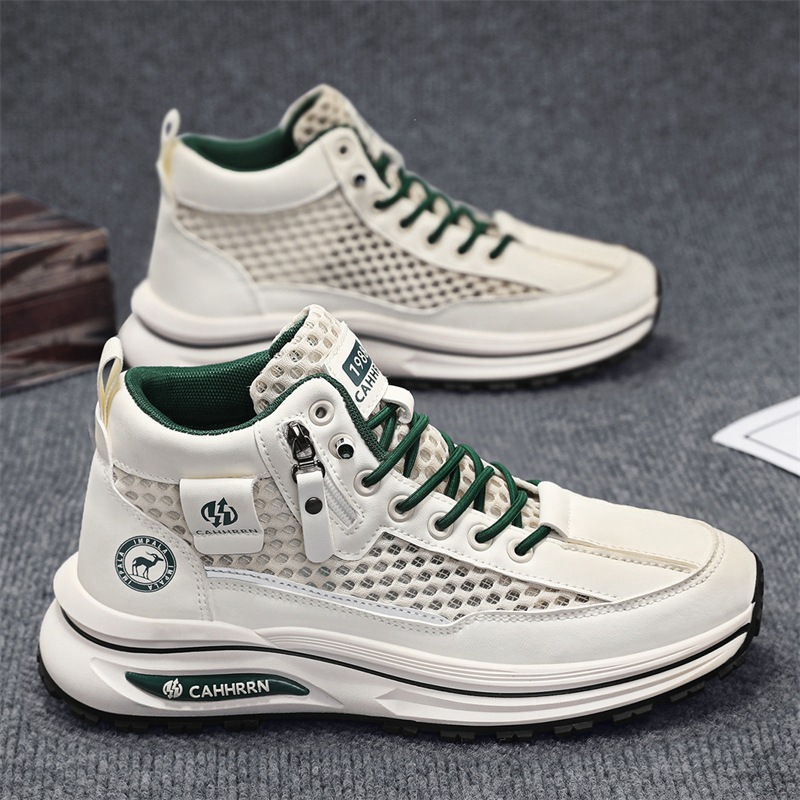 2025 nuevos zapatos deportivos de malla hueca de caña alta zapatos de hombre de verano de suela gruesa zapatos de moda casuales transpirables adolescentes