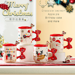 クロスボーダー高颜値クリスマスカップル陶磁器カップクリスマスコップお土産リボン漫画マグカップ