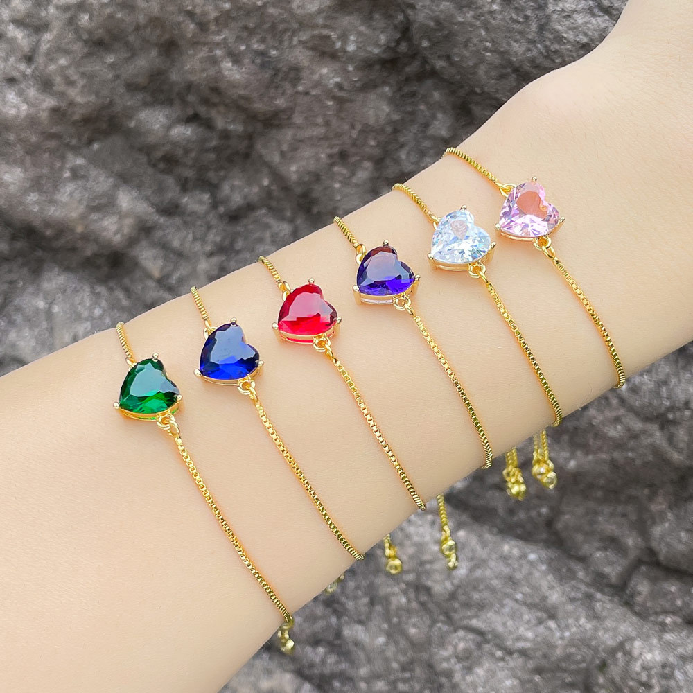 Bracelets Classification Fashion Heart Shape Copper Bracelets Gold Plated Zircon Copper Bracelets