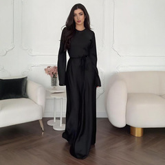 2025 春ヨーロッパとアメリカのアマゾンクロスボーダー外国貿易婦人服新しい無地ラウンドネック長袖ストラップスリムドレス