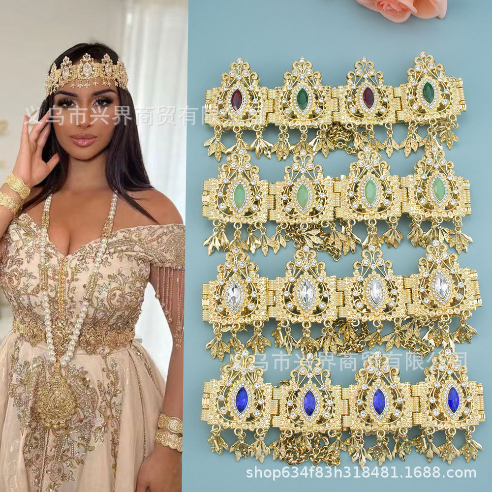 Cross-border North African Moroccan women's forehead chain and neck chain dual-use diamond-embellished headpiece, Middle Eastern Arab bridal head chain