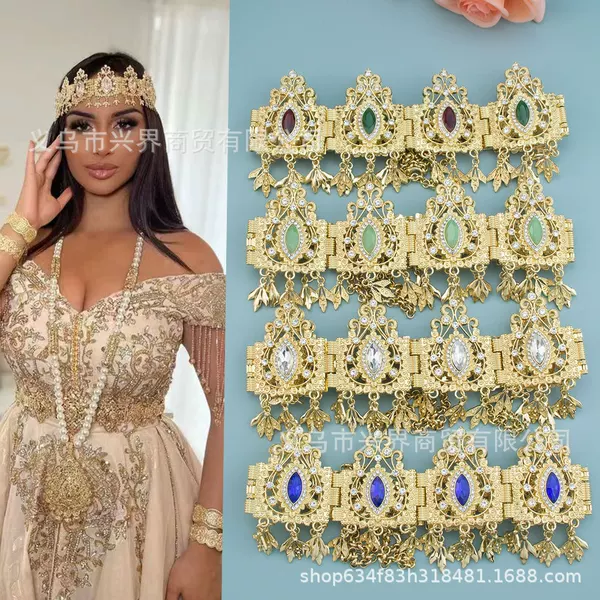 Cross-border North African Moroccan women's forehead chain and neck chain dual-use diamond-embellished headpiece, Middle Eastern Arab bridal head chain