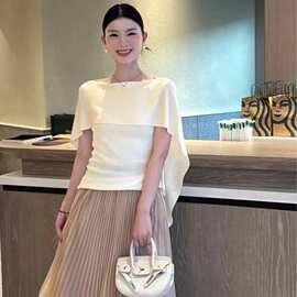 极简老钱风气质针织衫女2026年新款百搭小众短袖上衣白色均码