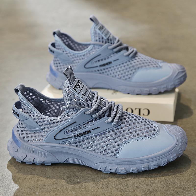 2025 New Summer Hollow Breathable Mesh Shoes Men's New Korean Style Fashionable Lightweight Mesh Youth Men's Shoes