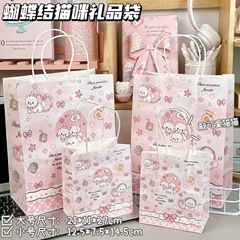 原创蝴蝶结猫咪礼品袋可爱卡通便携生日礼物牛皮纸袋精致手提袋