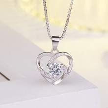 亚马逊s925银心形吊坠女锁骨链韩版简约微镶爱心情侣项链厂家直销