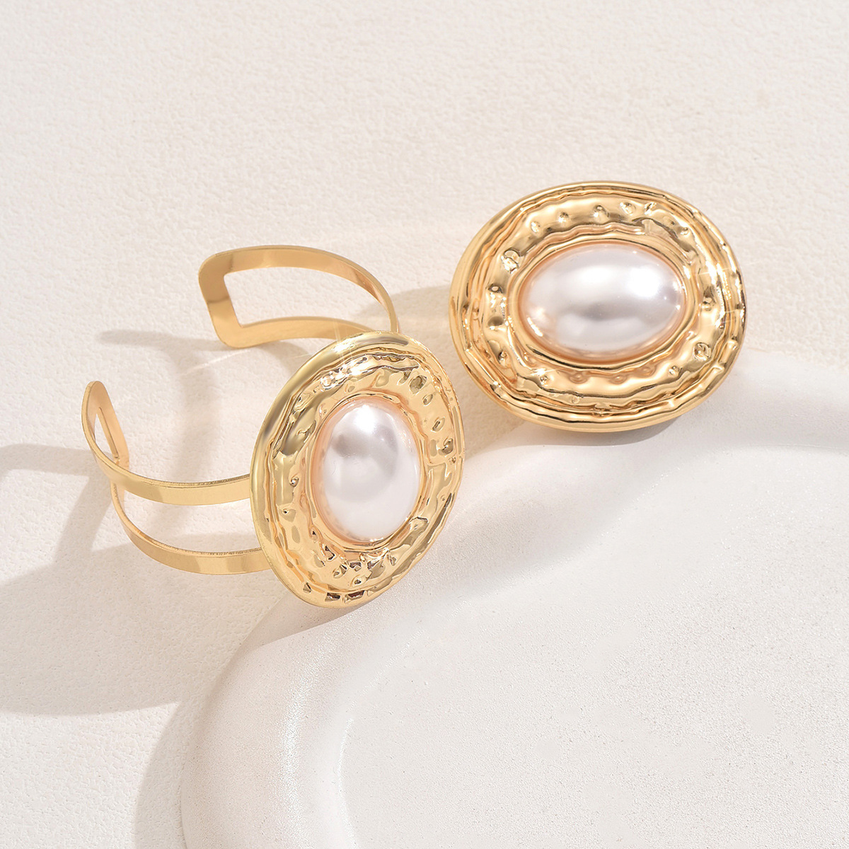 Personalised Pearl Open Ring And Bracelet Set For Girlfriend_voghion.com