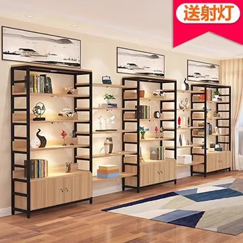 钢木书架客厅置物架办公室书柜自由组合展示架落地多层隔断架货架