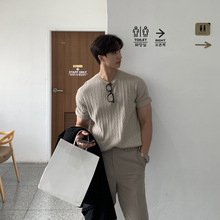 ASCLO夏季男士T恤针织上衣韩版高级感百搭短袖复古圆领美式打底衫