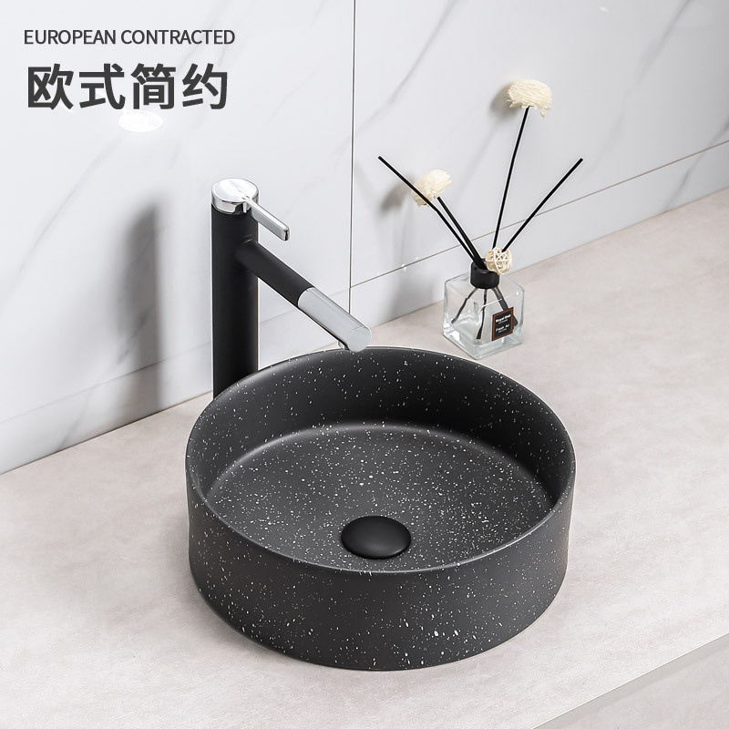 Ronda borde Delgado Cuenca del arte Mesa integrada lavabo de cerámica Hotel negro simple lavabo del baño