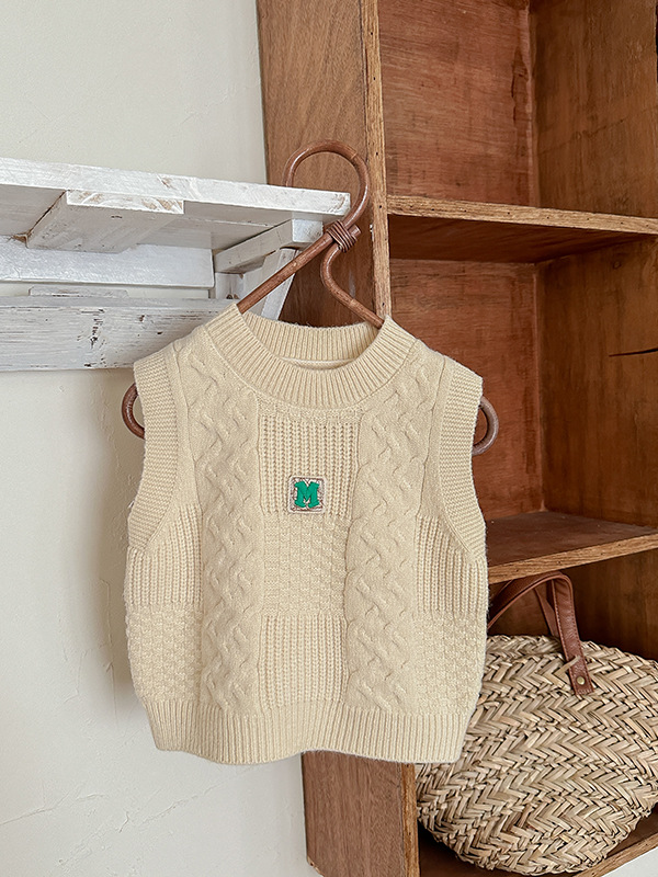 Primavera coreana para niños chalecos de arroz blanco literario camiseta de jersey para niños y niñas primavera y otoño sin mangas hombros