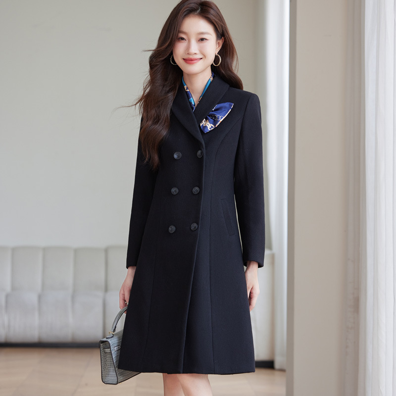 중간 길이의 모직 세트 재킷 여성 겨울 새로운 고급 에티켓 리셉션 기질 전문 의류 양모 코트