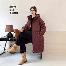 时尚中长连帽中长款高品质羽绒服冬季新款波浪纹宽松90绒简约外套