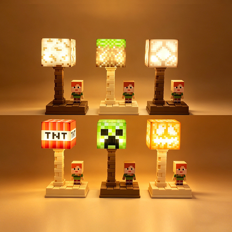 Minecraft-Themed Game Elements Tnt Night Light Mc Building Block Lamp Student Bedside Lamp Atmosphere Table Lamp in Stock