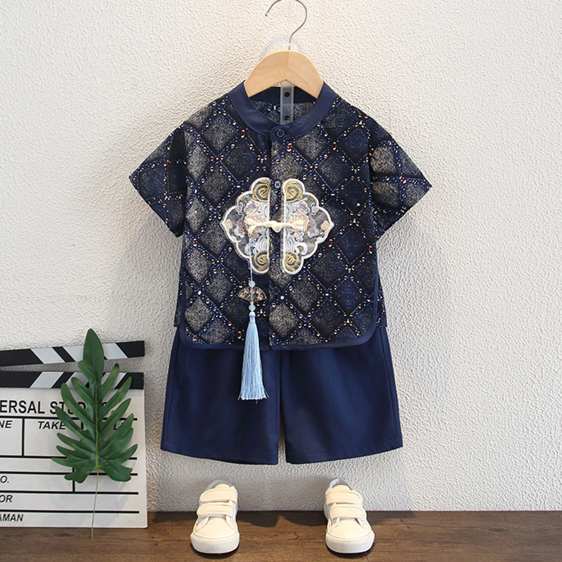 Boys' Short-Sleeve Hanfu Summer Thin 2025 New Toddler Summer Outfit New Chinese Style Children's Tang Suit Set