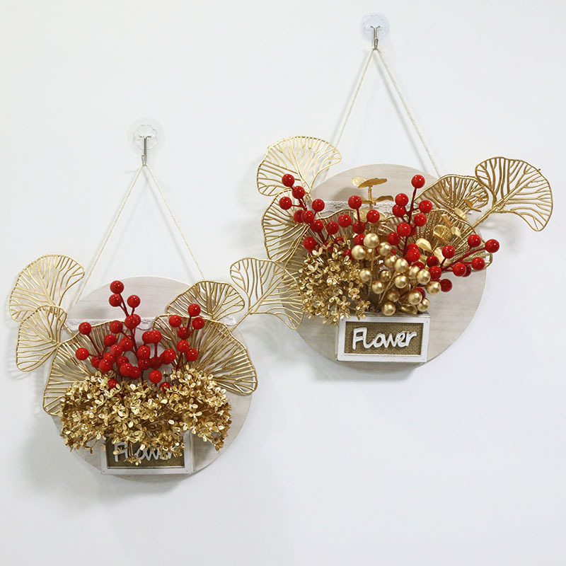 Año Nuevo redondo de madera colgante de pared sala de estar colgante de decoración de pared enchufe rico fruta roja bayas nueva casa regalo