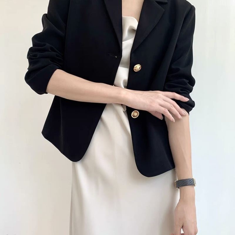 Simple Small Suit Jacket Women's 2022 New Style Ladies Elegant Black Short Suit Small Chanel Style Suit