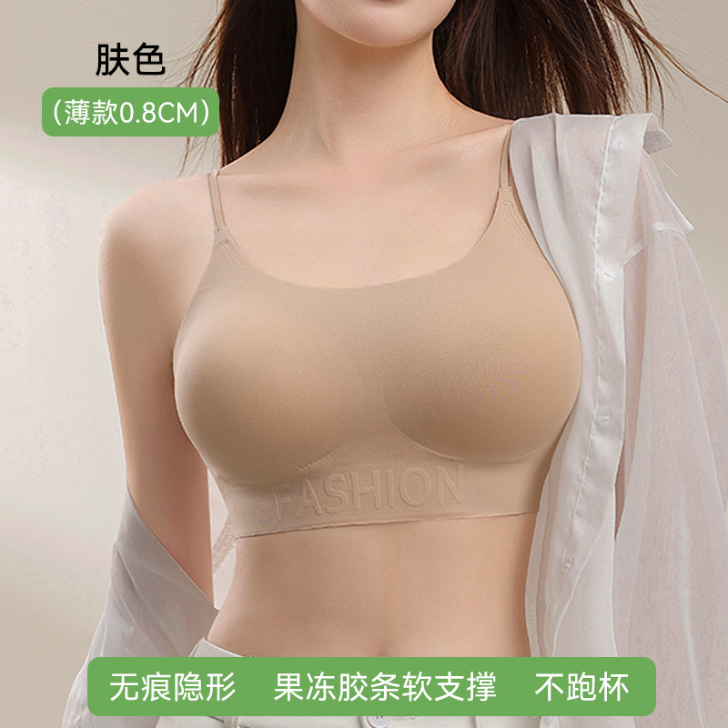 无痕文胸粉底液内衣女透气隐形胸罩小胸聚拢无钢圈细肩带美背文胸|undefined