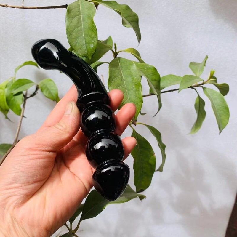 天然黑曜石水晶按摩棒原石雕刻打磨水晶摆件 图 7