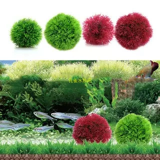 Имитация водных растений, украшение для аквариума, ландшафтный дизайн, имитация водорослей, шар для аквариума, украшение для аквариума с черепахой, пластиковая трава, маленький шарик травы, красный, зеленый