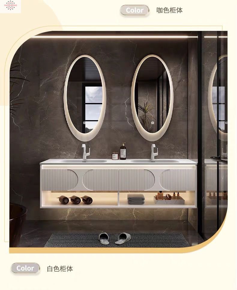 The Kolinai integrated basin bathroom cabinet is a modern hotel-style bathroom with a double basin washbasin and sink Item Picture