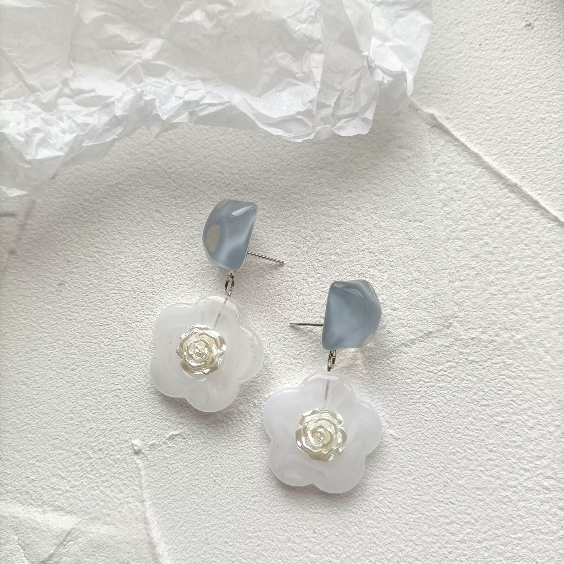 Ink, fresh earrings, ear clips, S925, silver 925 sample, flowered