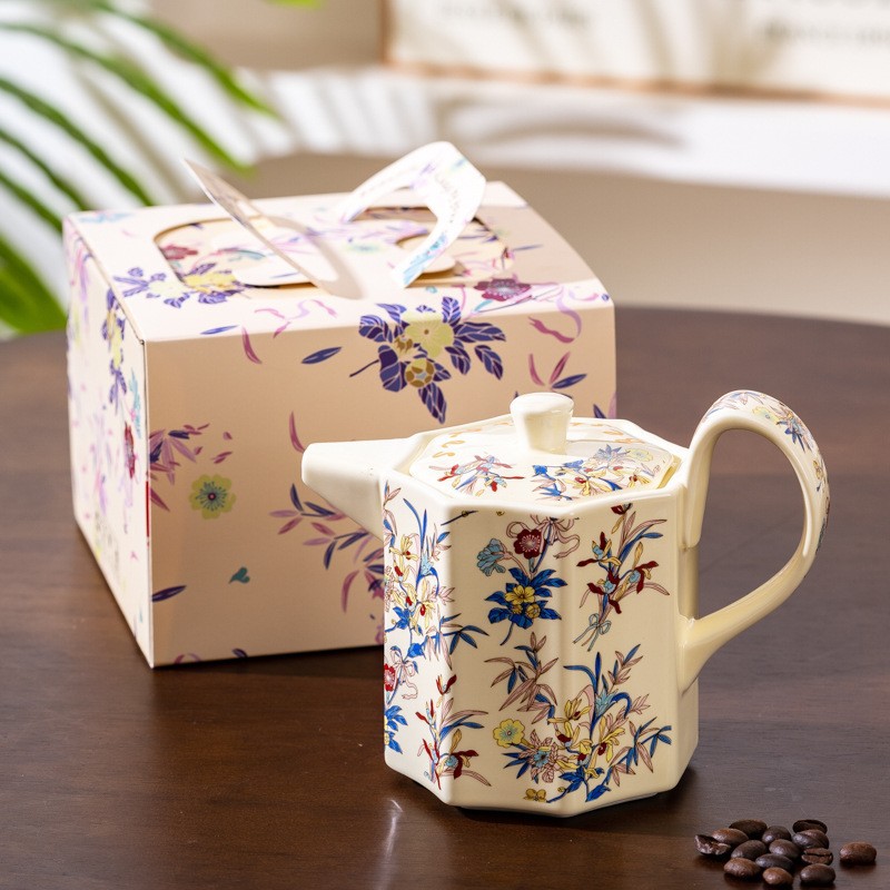 Flores exquisitas amor tazas de café plato tetera de cerámica caja de regalo conjunto de casada de Navidad regalo de cumpleaños