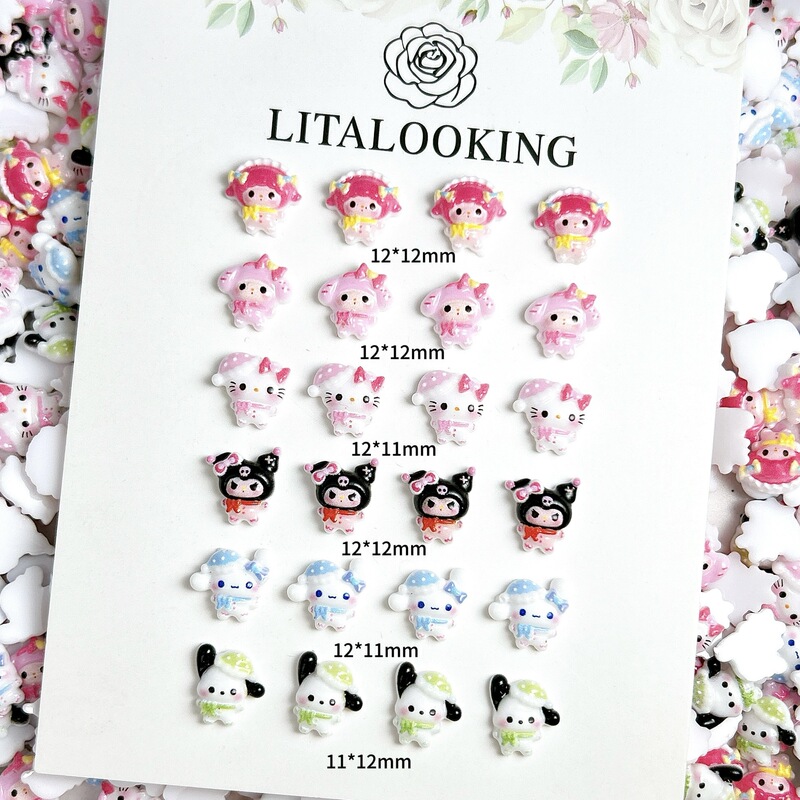 New Sanrio Nail Art Accessories Kuromi Kt Cat Big-Eared Rabbit Cute Cartoon Nail Art DIY Resin Accessories