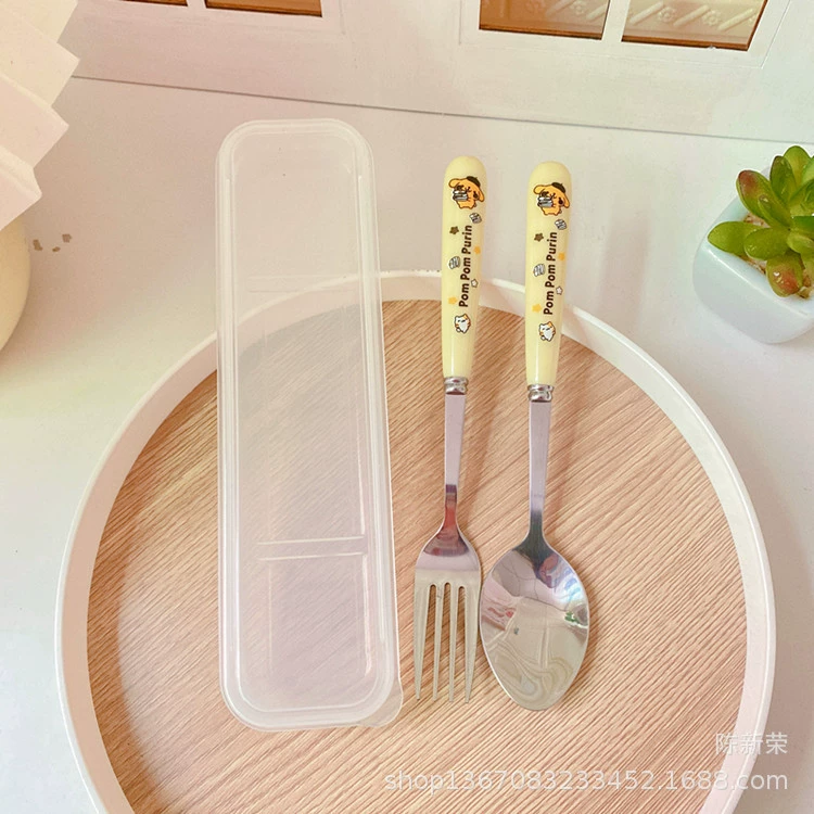 Cute tableware, children's set, fork, spoon stainless steel, PC-plastic, 2 pieces